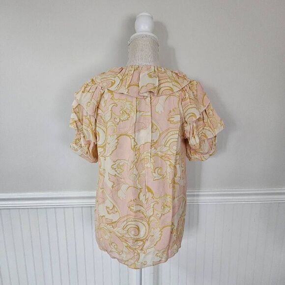 Ted Baker Frill Printed Top in Light Yellow Size 1 US 4 - Picture 2 of 6